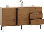 Cassettiera HWC-N78, Credenza, 3 Cassetti 2 Ante, Stile Scandinavo Metallo Legno Melamina Mvg 85X150X40Cm ~ Naturale