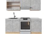 Vicco Cucina Componibile R-Line, 200 Cm , Pl Marmo, Calcestruzzo/Quercia Dorata