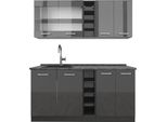 Vicco Cucina Completa R-Line, 160 Cm , Pl Antracite, Antracite Lucido/Antracite