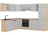 Vicco Cucina Angolare Completa R-Line, 227 X 287 Cm , Pl Rovere, Calcestruzzo/Quercia Dorata