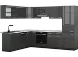 Vicco Cucina Angolare Completa R-Line, 227 X 287 Cm , Pl Marmo, Antracite Lucido/Antracite