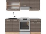 Vicco Cucina Componibile R-Line, 200 Cm , Pl Marmo, Grigio Nobile/Rovere Dorato
