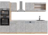 Vicco Cucina Componibile R-Line, 300 Cm Con Armadio Alto, Pl Marmo, Calcestruzzo/Quercia Dorata