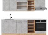 Vicco Cucina Componibile R-Line, 240 Cm , Pl Marmo, Calcestruzzo/Quercia Dorata