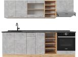 Vicco Cucina Componibile R-Line, 240 Cm , Pl Antracite, Calcestruzzo/Quercia Dorata