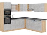 Vicco Cucina Angolare Completa R-Line, 237 X 247 Cm , Pl Antracite, Calcestruzzo/Quercia Dorata