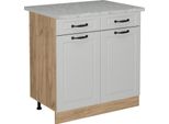 Vicco Mobiletto Base Per Cucina R-Line, 80 Cm Pl Marmo, Bianco Casa Di Campagna/Quercia Dorata