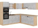 Vicco Cucina Angolare Completa R-Line, 237 X 60 Cm Senza Piano Di Lavoro, Calcestruzzo/Quercia Dorata