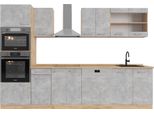 Vicco Cucina Componibile R-Line, 300 Cm Con Armadio Alto, Pl Rovere, Calcestruzzo/Quercia Dorata