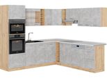 Vicco Cucina Angolare Completa R-Line, 237 X 247 Cm , Pl Marmo, Calcestruzzo/Quercia Dorata