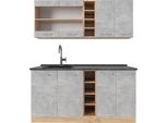 Vicco Cucina Completa R-Line, 160 Cm , Pl Antracite, Calcestruzzo/Quercia Dorata