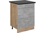 Vicco Mobiletto Base Per Cucina R-Line, 60 Cm Con Cassetti, Pl Antracite, Calcestruzzo/Quercia Dorata