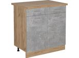 Vicco Mobiletto Base Per Cucina R-Line, 80 Cm , Pl Rovere, Calcestruzzo/Quercia Dorata