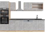 Vicco Cucina Componibile R-Line, 300 Cm Con Armadio Alto, Pl Antracite, Calcestruzzo/Quercia Dorata