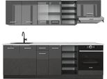 Vicco Cucina Componibile R-Line, 240 Cm , Pl Marmo, Antracite Lucido/Antracite