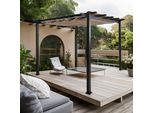 Pergola In Alluminio HWC-N93, Gazebo Da Giardino, Telaio Stabile Da 8 Cm, Tetto Scorrevole UV50+ 3X3M ~ Crema-Beige