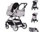 Carrozzina Chipolino 2 In 1 Borsa Fasciatoio Vista, Copripiedi, Cestino, Imbracatura Grigio