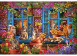 Puzzle Bluebird Cats Windowsill Puzzle - 1000 Pezzi