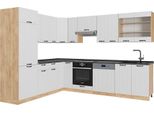 Vicco Cucina Angolare Completa Fame-Line, 227 X 60 Cm , Pl Antracite, Bianco Casa Di Campagna/Quercia Dorata
