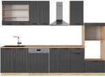 Vicco Cucina Componibile Fame-Line, 300 Cm Con Armadio Alto, Pl Rovere, Grigio Scuro/Quercia Dorata