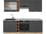 Vicco Cucina Componibile Fame-Line, 235 Cm , Pl Marmo, Grigio Scuro/Quercia Dorata
