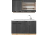 Vicco Cucina Monoblocco Fame-Line, 140 Cm , Pl Marmo, Grigio Scuro/Quercia Dorata