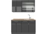 Vicco Cucina Monoblocco Fame-Line, 140 Cm , Pl Rovere, Antracite Lucido/Antracite