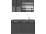 Vicco Cucina Monoblocco Fame-Line, 140 Cm , Pl Marmo, Antracite Lucido/Antracite