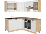 Vicco Cucina Angolare Completa Fame-Line, 190 X 60 Cm , Pl Rovere, Bianco Casa Di Campagna/Quercia Dorata