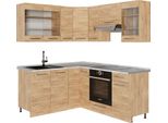 Vicco Cucina Angolare Completa Fame-Line, 190 X 60 Cm , Pl Marmo, Quercia Dorata/Quercia Dorata