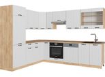 Vicco Cucina Angolare Completa Fame-Line, 287 X 60 Cm , Pl Rovere, Bianco Casa Di Campagna/Quercia Dorata