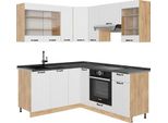 Vicco Cucina Angolare Completa Fame-Line, 190 X 60 Cm , Pl Antracite, Bianco Casa Di Campagna/Quercia Dorata
