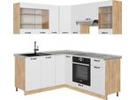 Vicco Cucina Angolare Completa Fame-Line, 190 X 60 Cm , Pl Marmo, Bianco Casa Di Campagna/Quercia Dorata