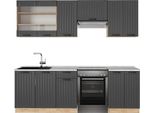 Vicco Cucina Componibile Fame-Line, 240 Cm , Pl Marmo, Grigio Scuro/Quercia Dorata
