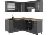 Vicco Cucina Angolare Completa Fame-Line, 190 X 60 Cm , Pl Rovere, Antracite Lucido/Antracite