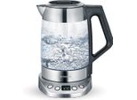 SEVERIN Glas Tee- und Wasserkocher Deluxe WK 3479 aus Edelstahl, gebürstetschwarzsilber Wasserkocher Wasserkocher Mit Temperatureinstellung Wasserkocher Edelstahl Wasserkocher Glas