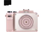 INF Digitalkamera 4K/48 MP/18-facher Digitalzoom/Autofokus/Dual-Kamera 32 GB Speicherkarte Rosa