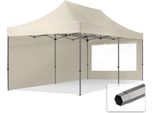 Toolport 3X6M Gazebo Pieghevole Con Laterali (Finestre Panoramiche), Premium Acciaio, Crema