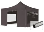Toolport 4X4 M Gazebo Pieghevole Con Laterali (Finestre Panoramiche), Premium Acciaio, Grigio Scuro