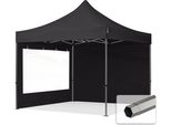 Toolport 3X3M Gazebo Pieghevole Con Laterali (Finestre Panoramiche), Premium Acciaio, Nero