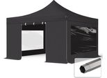 Toolport 4X4 M Gazebo Pieghevole Pvc Con Laterali (Finestre Panoramiche), Premium Acciaio, Nero