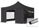 Toolport 4X4 M Gazebo Pieghevole Con Laterali (Finestre Panoramiche), Premium Acciaio, Nero