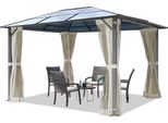 Toolport Gazebo Da Giardino 3X3,65 M Tetto Di Policarbonato Da Ca. 6 Mm Con Teli Laterali E Zanzariere In Crema