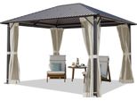 Toolport Gazebo Da Giardino 3X3,65 M Tetto Hardtop In Acciaio Con Teli Laterali E Zanzariere In Crema
