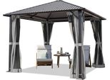 Toolport Gazebo Da Giardino 3X3 M Tetto Hardtop In Acciaio Con Teli Laterali E Zanzariere In Grigio