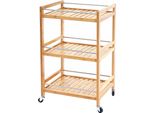 Carrello HWC-D91, Libreria A Carrello Multiuso, 3 Livelli In Bambù 76X46X38Cm