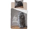 Detexpol Biancheria Da Letto In Cotone 140X200 Gatto Grigio 3863 A Federa 70X80 Pannello 92