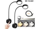 2 Pezzi Led Da Parete Dimmerabile 3 Colori Di Luce, Lampada Da Lettura Braccio Della Lampada Flessibile Connessione Usb A Sfioramento Φ6,5 Cm 12-24V Interni Rv Camper Barca, Nero