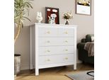 Cassettiera Merax A 5 Cassetti, Credenza Con Maniglie In Metallo Dorato, Cassettiera Mobile Soggiorno Scarpiera 79X80,5X39,5Cm, Bianco