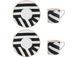 Mikasa Luxe Deco Set Di Tazze E Piattini Da Caffè In Porcellana, 2X Tazze E Piattini Da Caffè Con Stampa Geometrica, Tazze Da Caffè Da 100Ml - In Confezione Regalo E Lavabile In Lavastoviglie.